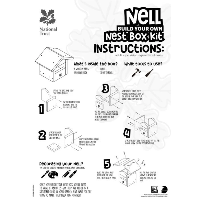 National Trust Kids Build-Your-Own Nell Nest Box Kit National Trust Kids Build-Your-Own Nell Nest Box Kit -Bird Supply Store 904839721 nt kids nell instructions